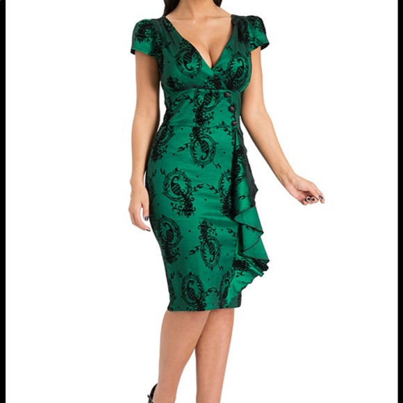 Voodoo Vixen Dresses & Skirts - Voodoo Vixen retro pin up taffeta peacock appliqué midi dress